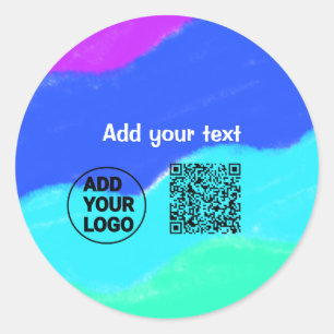 Simple minimal q r code add logo scan code name te classic round sticker