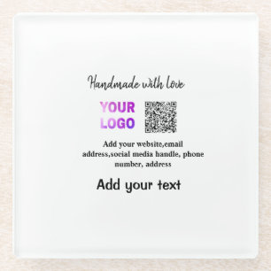 Simple minimal q r code add logo scan code name te glass coaster