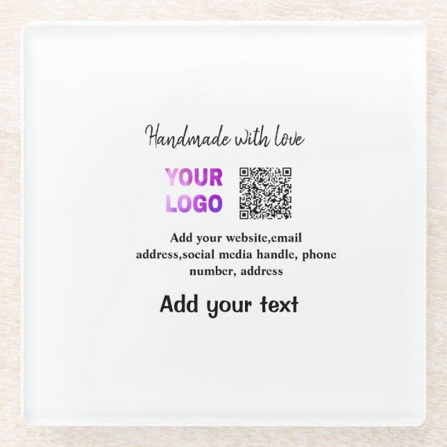 Simple minimal q r code add logo scan code name te glass coaster (Front)