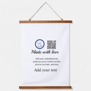 Simple minimal q r code add logo scan code name te hanging tapestry