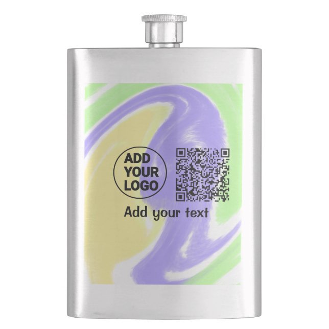 Simple minimal q r code add logo scan code name te hip flask (Front)
