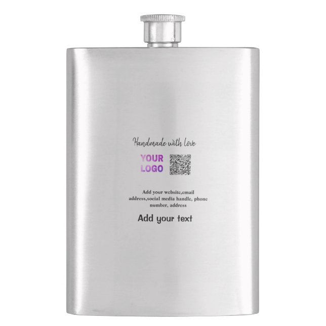 Simple minimal q r code add logo scan code name te hip flask (Front)