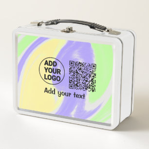 Simple minimal q r code add logo scan code name te metal lunch box
