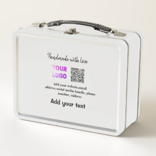Simple minimal q r code add logo scan code name te metal lunch box