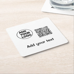 Simple minimal q r code add logo scan code name te square paper coaster