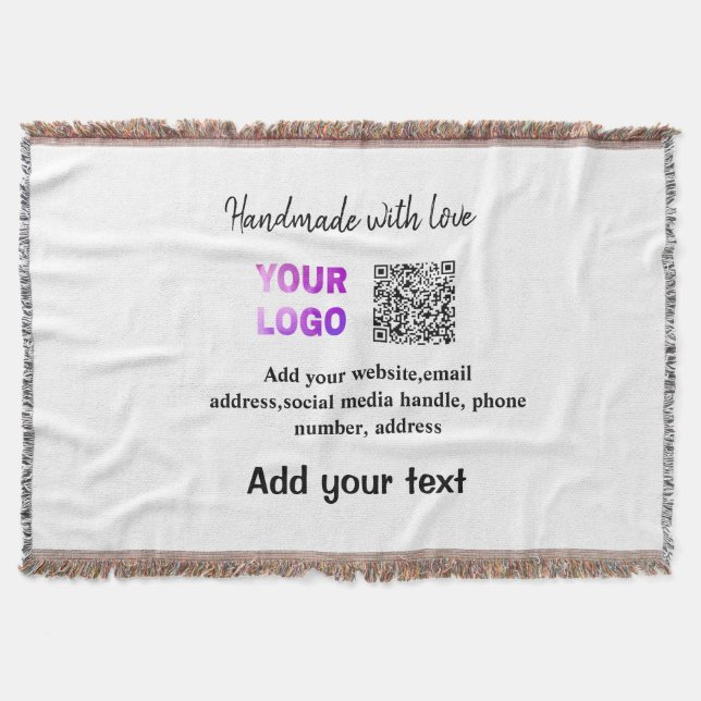 Simple minimal q r code add logo scan code name te throw blanket (Front)