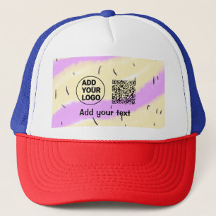 Simple minimal q r code add logo scan code name te trucker hat