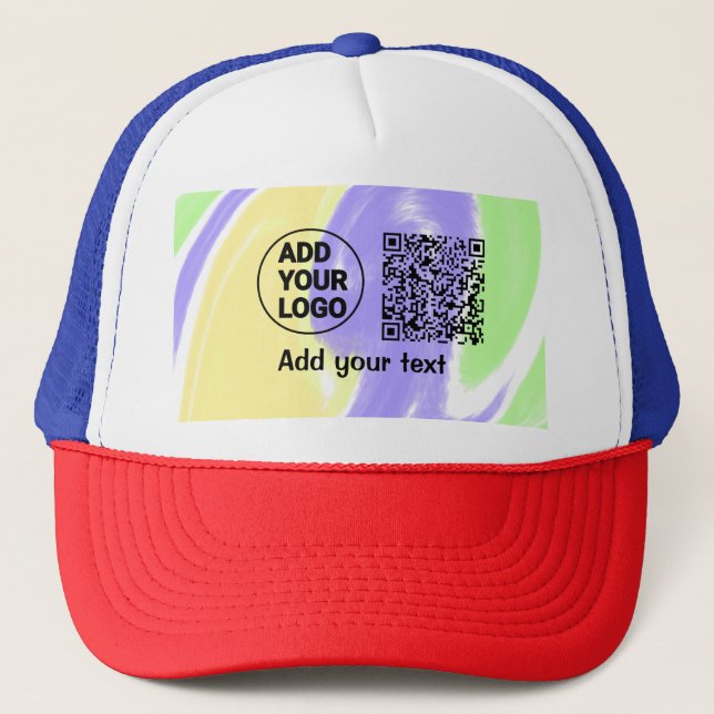 Simple minimal q r code add logo scan code name te trucker hat (Front)