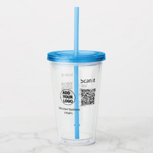 Simple minimal q r code add logo scan code name we acrylic tumbler