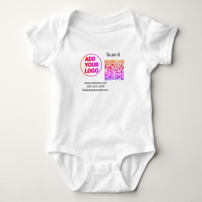 Simple minimal q r code add logo scan code name we baby bodysuit (Front)