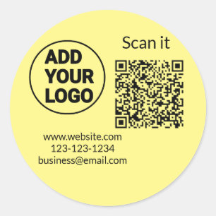 Simple minimal q r code add logo scan code name we classic round sticker