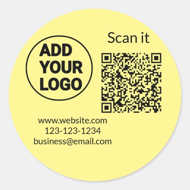 Simple minimal q r code add logo scan code name we classic round sticker (Front)