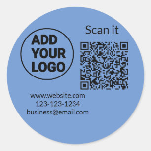 Simple minimal q r code add logo scan code name we classic round sticker