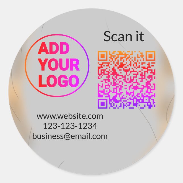 Simple minimal q r code add logo scan code name we classic round sticker (Front)