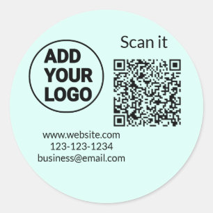 Simple minimal q r code add logo scan code name we classic round sticker