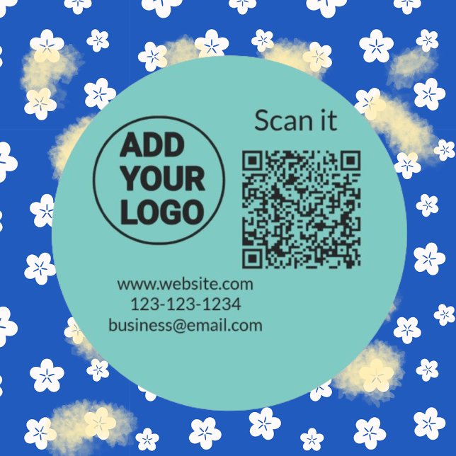Simple minimal q r code add logo scan code name we classic round sticker (Creator Uploaded)
