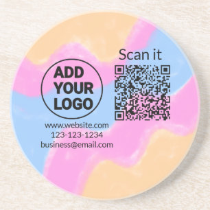 Simple minimal q r code add logo scan code name we coaster