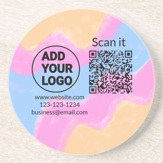 Simple minimal q r code add logo scan code name we coaster (Front)