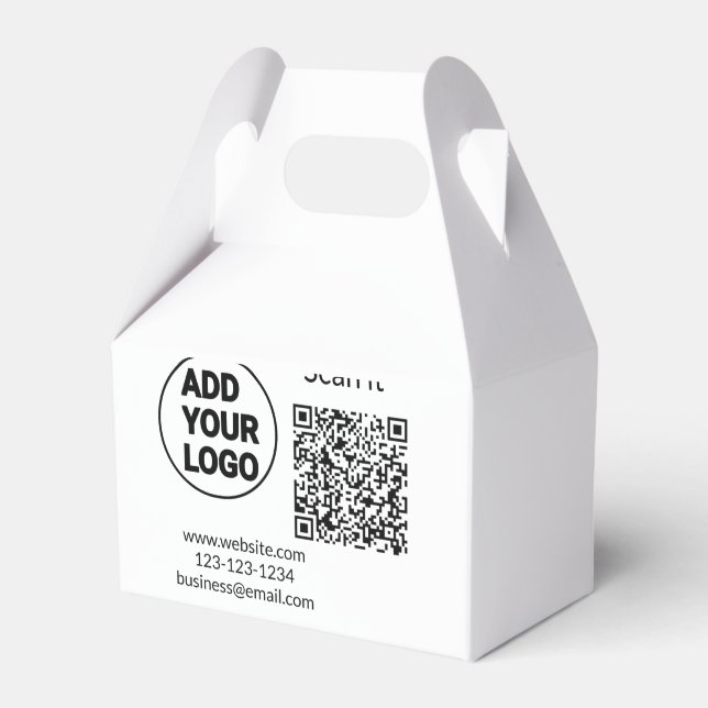 Simple minimal q r code add logo scan code name we favour box (Front Side)