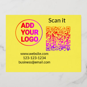 Simple minimal q r code add logo scan code name we foil holiday postcard
