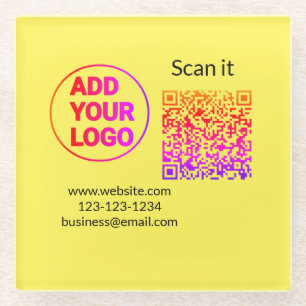 Simple minimal q r code add logo scan code name we glass coaster