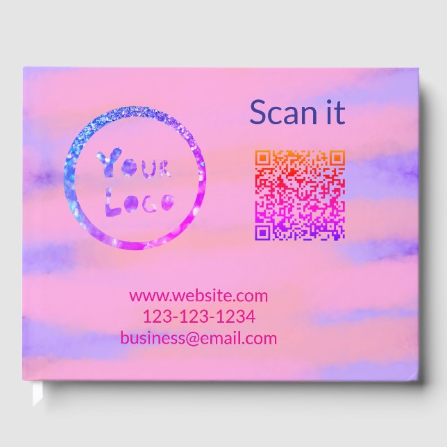 Simple minimal q r code add logo scan code name we guest book (Front)