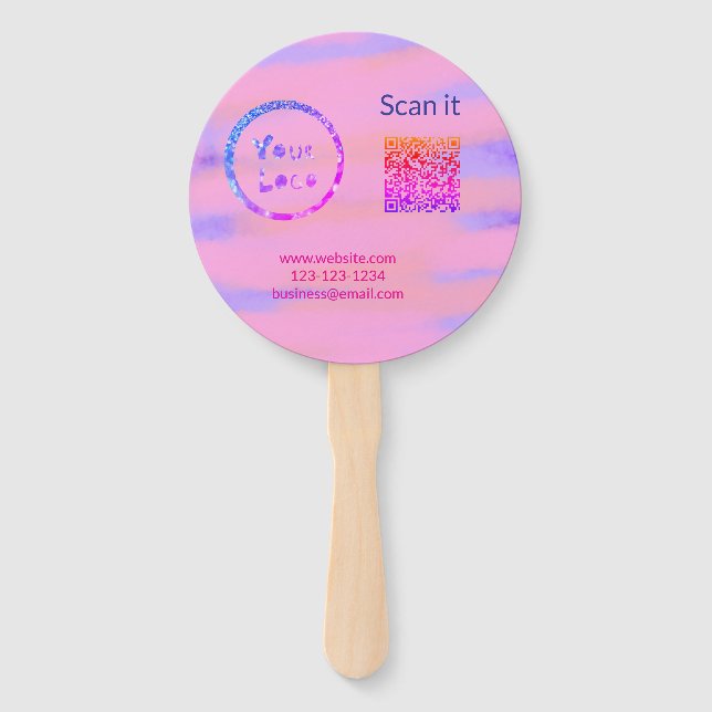 Simple minimal q r code add logo scan code name we hand fan (Front)