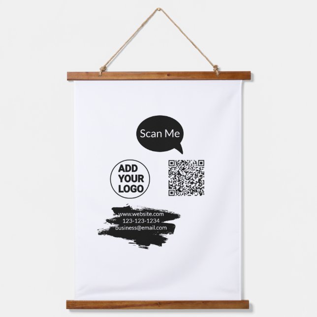 Simple minimal q r code add logo scan code name we hanging tapestry (Front)