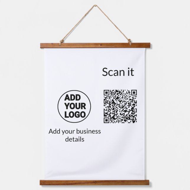 Simple minimal q r code add logo scan code name we hanging tapestry (Front)