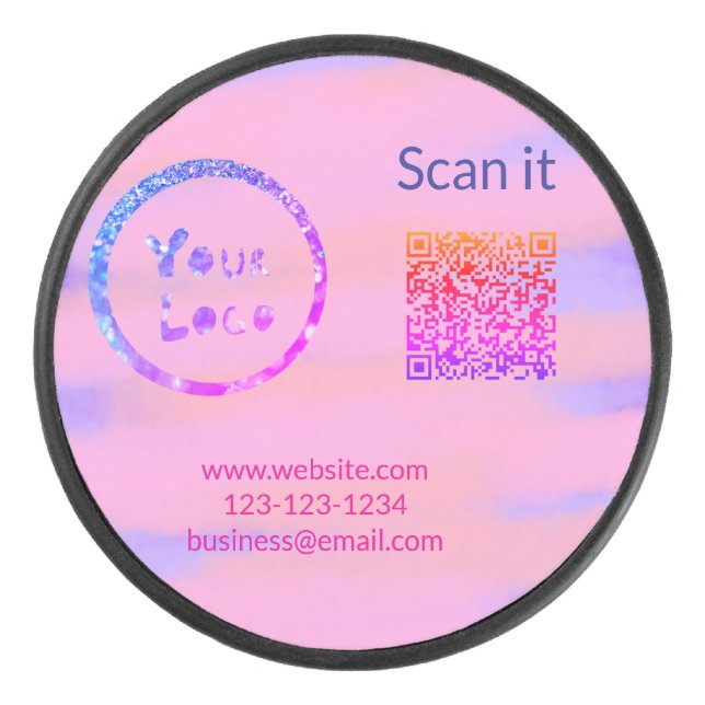 Simple minimal q r code add logo scan code name we hockey puck (Front)