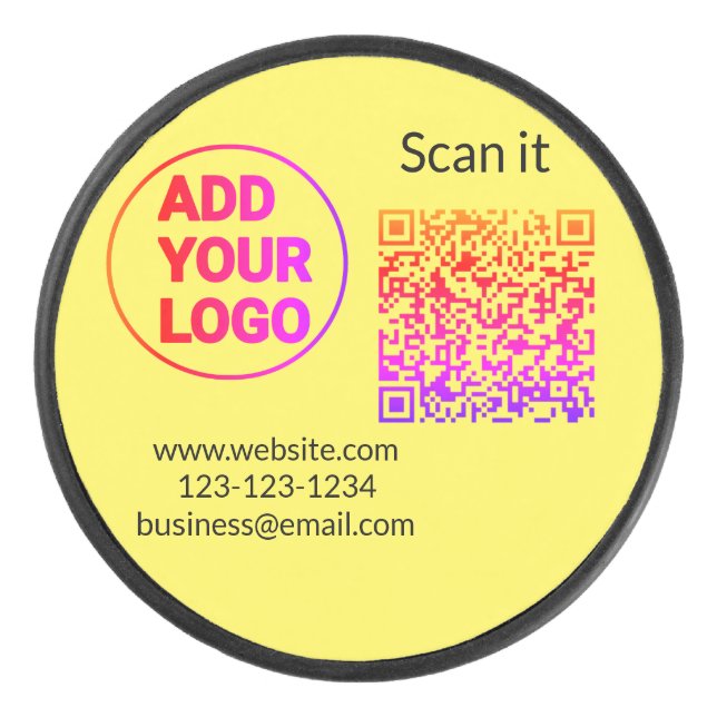 Simple minimal q r code add logo scan code name we hockey puck (Front)