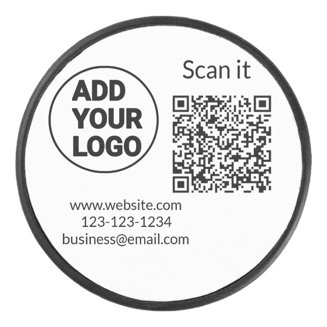 Simple minimal q r code add logo scan code name we hockey puck (Front)