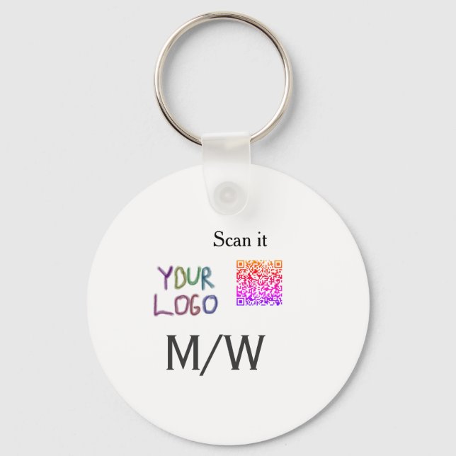 Simple minimal q r code add logo scan code name we key ring (Front)