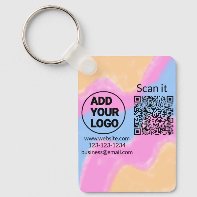Simple minimal q r code add logo scan code name we key ring (Front)