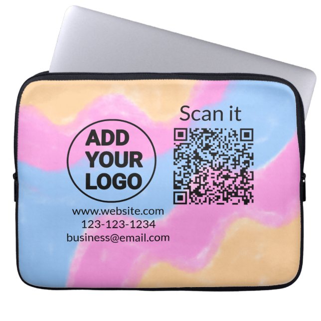 Simple minimal q r code add logo scan code name we laptop sleeve (Front)