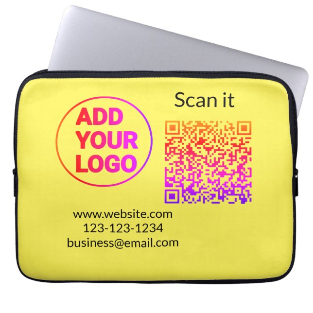 Simple minimal q r code add logo scan code name we laptop sleeve (Front)