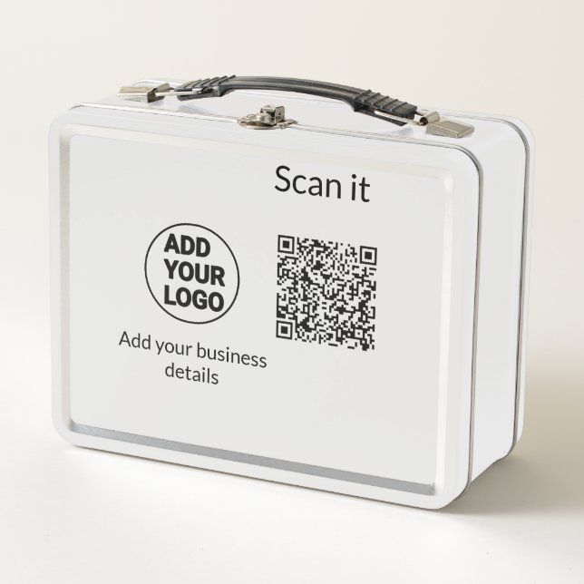 Simple minimal q r code add logo scan code name we metal lunch box (Front)