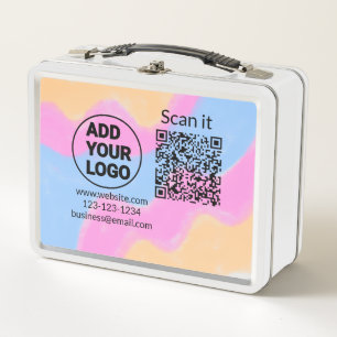 Simple minimal q r code add logo scan code name we metal lunch box