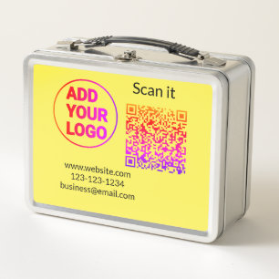 Simple minimal q r code add logo scan code name we metal lunch box
