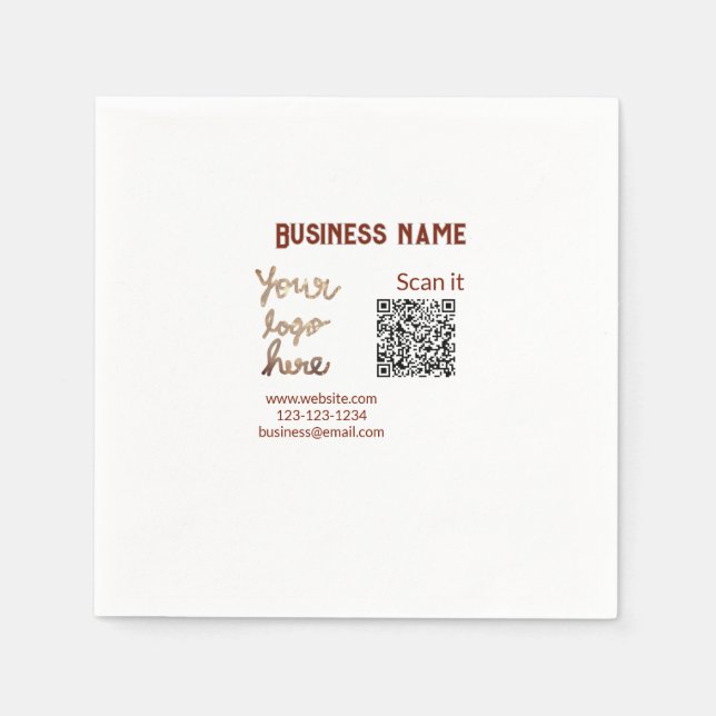 Simple minimal q r code add logo scan code name we napkin (Front)