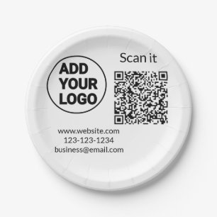 Simple minimal q r code add logo scan code name we paper plate