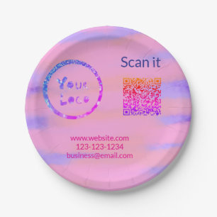Simple minimal q r code add logo scan code name we paper plate