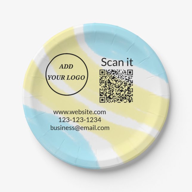 Simple minimal q r code add logo scan code name we paper plate (Front)