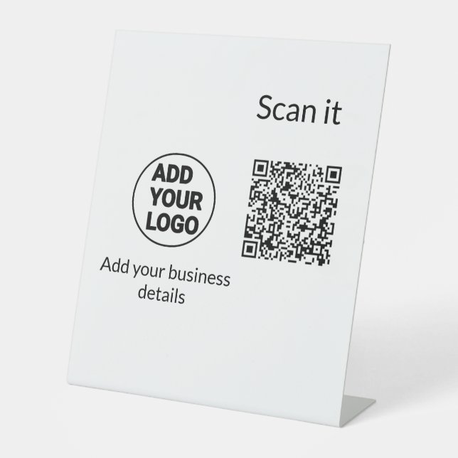 Simple minimal q r code add logo scan code name we pedestal sign (Front)