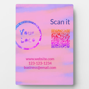 Simple minimal q r code add logo scan code name we plaque