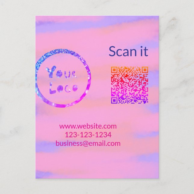 Simple minimal q r code add logo scan code name we postcard (Front)
