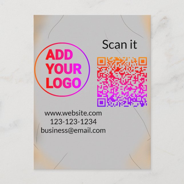 Simple minimal q r code add logo scan code name we postcard (Front)