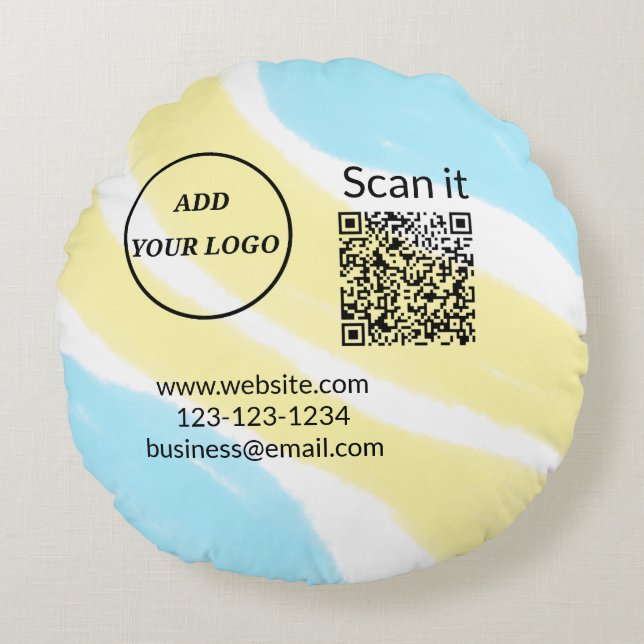 Simple minimal q r code add logo scan code name we round cushion (Front)