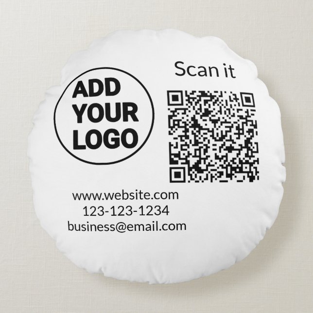 Simple minimal q r code add logo scan code name we round cushion (Front)