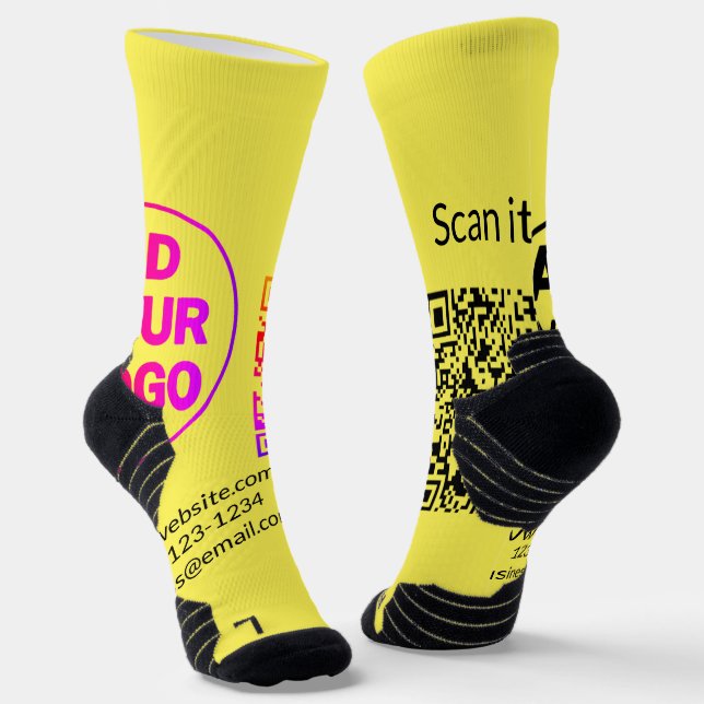 Simple minimal q r code add logo scan code name we socks (Angled)